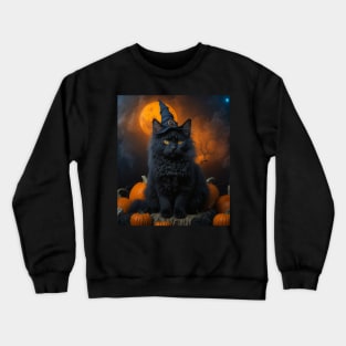 A lovely black witch cat on Halloween Crewneck Sweatshirt